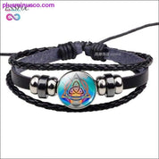 Triquetra Glass Cabochon Dome Leather Button Woven Bracelet - plusminusco.com