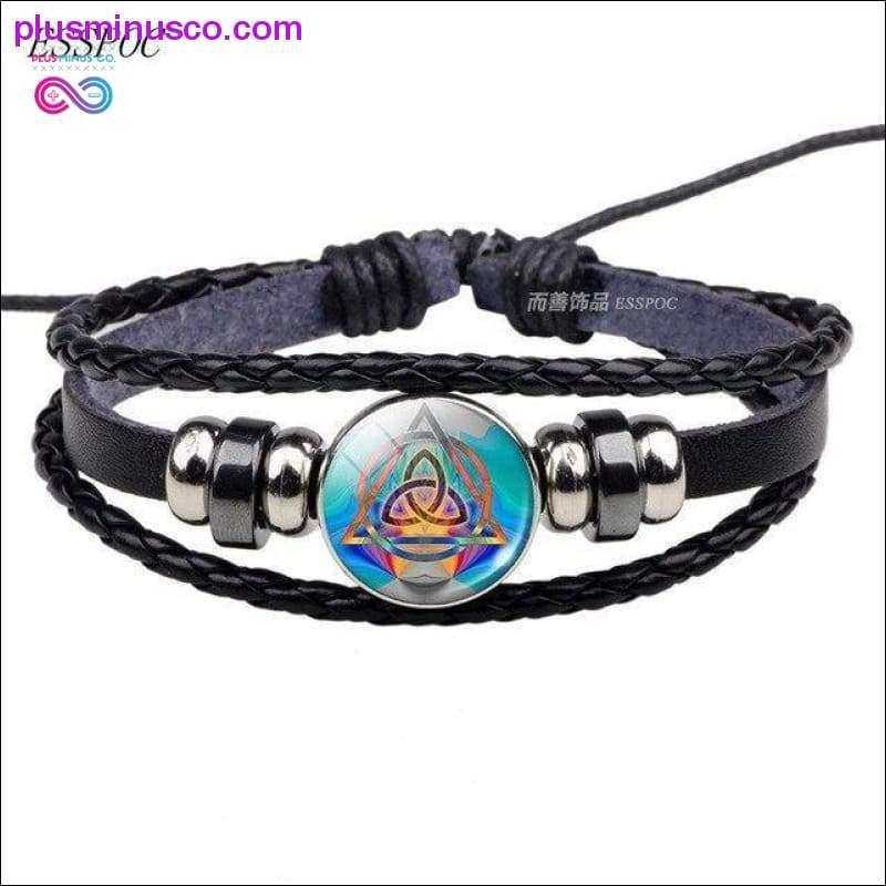 Triquetra Glass Cabochon Dome Leather Button Woven Bracelet - plusminusco.com