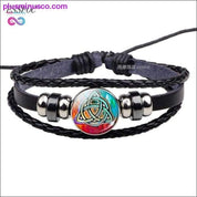 Triquetra Glass Cabochon Dome Leather Button Woven Bracelet - plusminusco.com