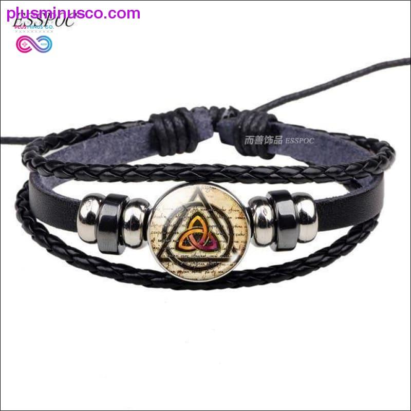 Triquetra Glass Cabochon Dome Leather Button Woven Bracelet - plusminusco.com