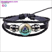 Triquetra Glass Cabochon Dome Leather Button Woven Bracelet - plusminusco.com