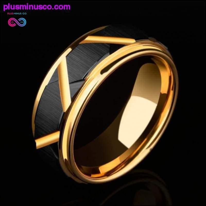 टंगस्टन कार्बाइड 8 मिमी चौड़ाई वाली काली और सोने की शादी की अंगूठी || - प्लसमिनस्को.कॉम
