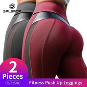 Two-Piece Combination Women Leggings Sexy Mesh PU Leather Fitness Push Up Gym Slim High Waist Leggings Workout Female - plusminusco.com