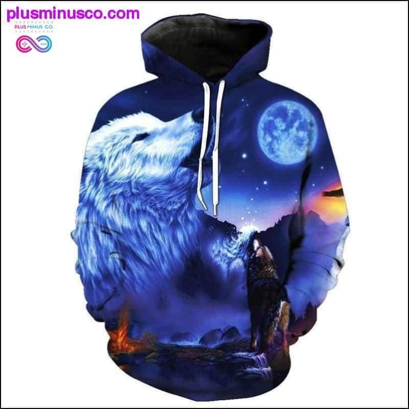 Two wolves Howling night 3D print UniSex Hoodie - plusminusco.com