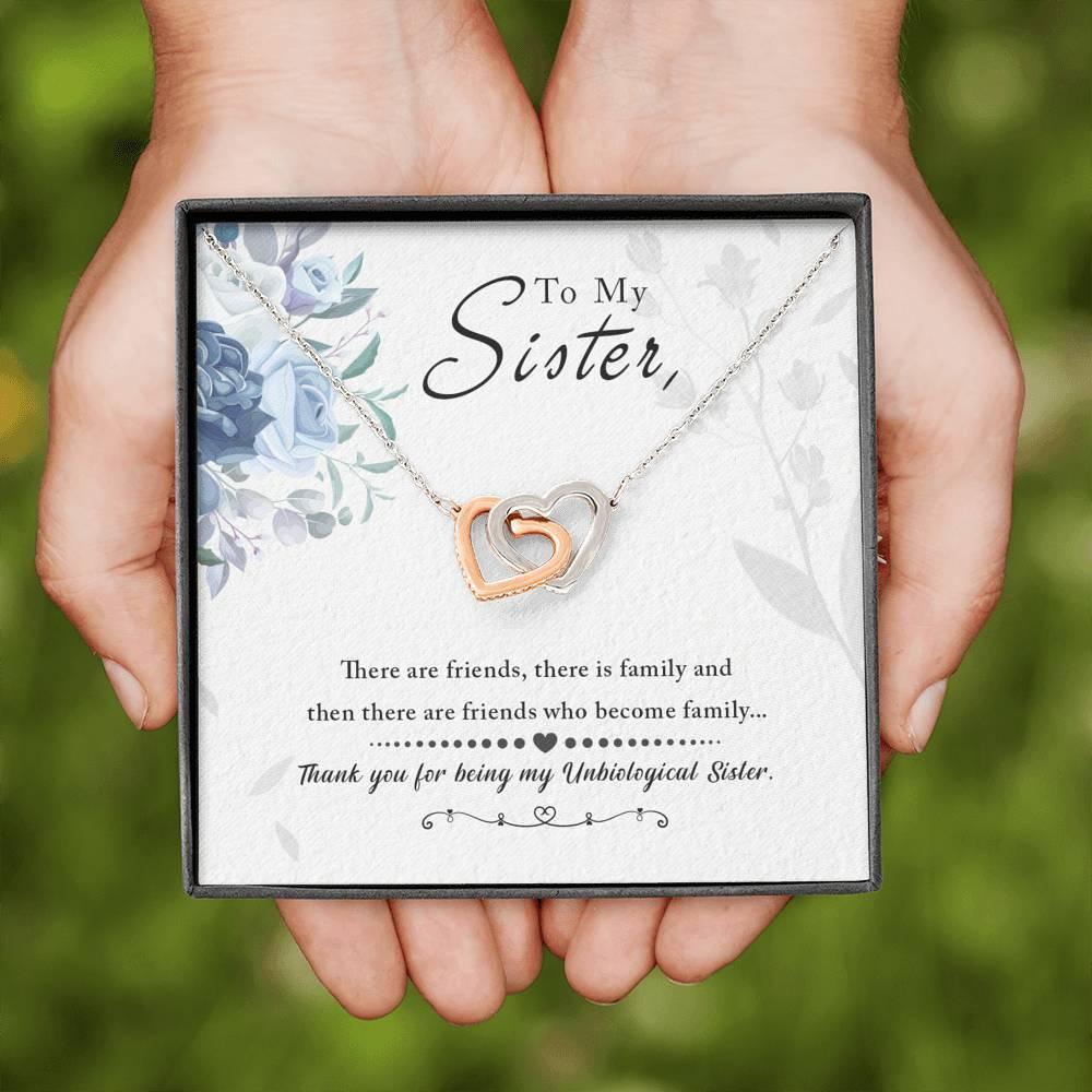 Unbiological Sister Necklace Interlocking Hearts Necklace Friendship Jewelry Sisters Necklace Long Distance Friendship - Message Card - plusminusco.com