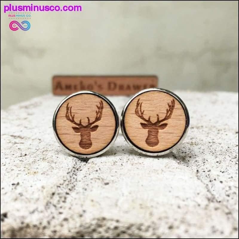 Jedinečné drevené okrúhle manžetové gombíky z jelenej hlavy pre mužov - plusminusco.com