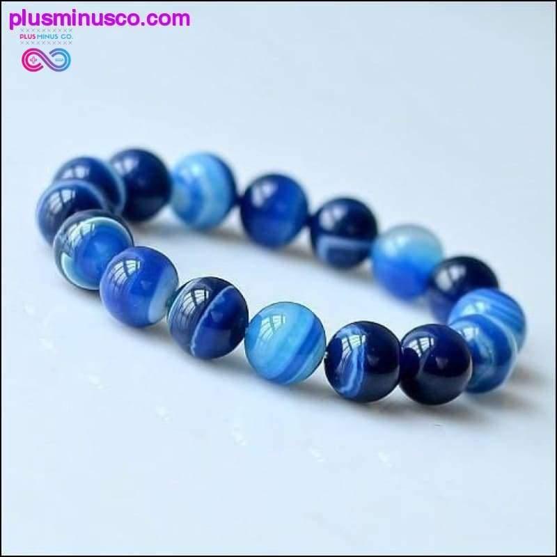 Unisex 6-8-10-12mm Blue Beads Natural Onyx Bracelet - plusminusco.com