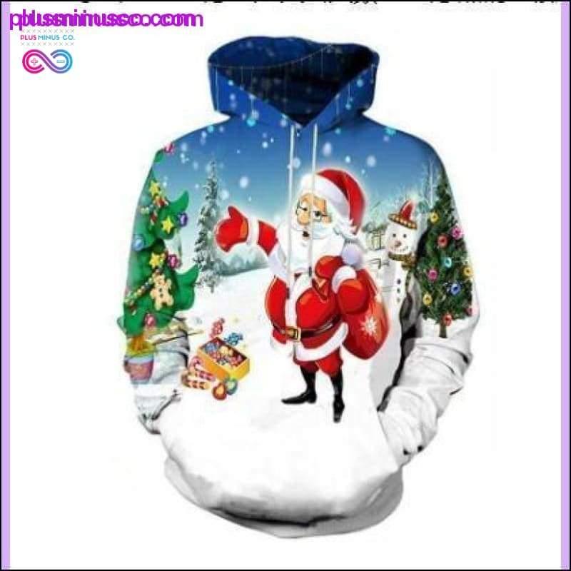 Novedad navideña unisex con muñeco de nieve y Papá Noel estampado - plusminusco.com