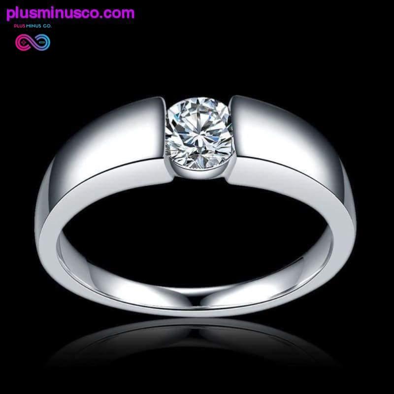 Unisex kubiniai cirkonio sidabriniai vestuviniai ir sužadėtuvių žiedai – plusminusco.com