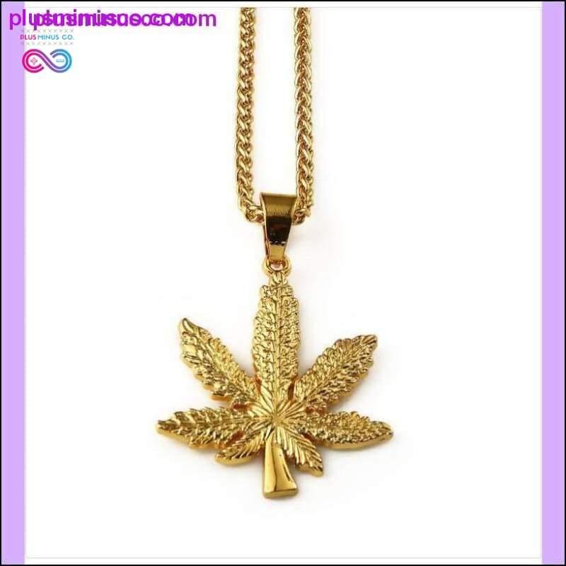 Collana unisex con ciondolo alle erbe di cannabis in oro - plusminusco.com