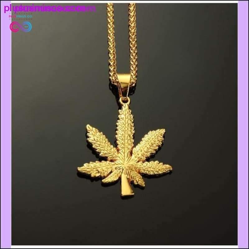 Collana unisex con ciondolo alle erbe di cannabis in oro - plusminusco.com