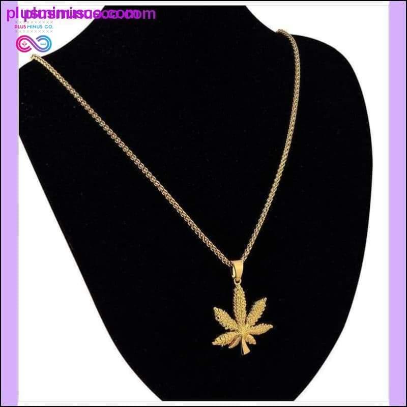 Collier unisexe à breloques en forme d'herbes de cannabis en or - plusminusco.com
