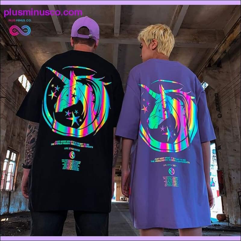 Unisex Unicorn Reflective Print Casual T Shirt Men Women - plusminusco.com