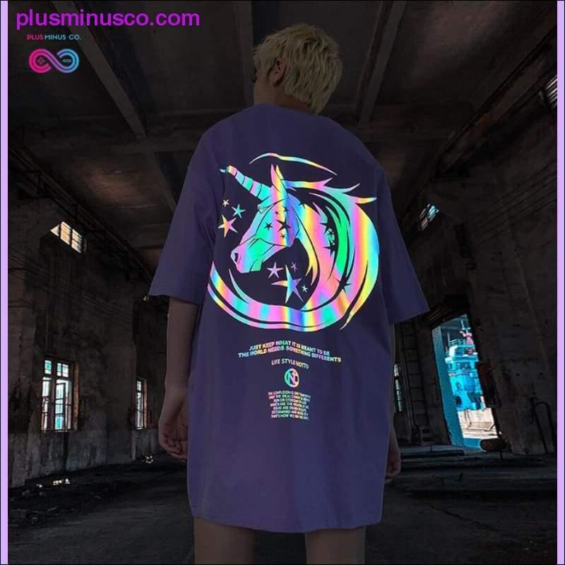 Unisex Unicorn Reflective Print Casual T Shirt Men Women - plusminusco.com