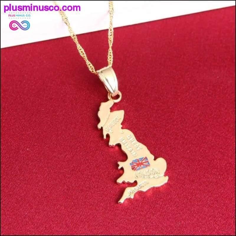 United Kingdom Map Pendant Necklace British Glasgow London - plusminusco.com