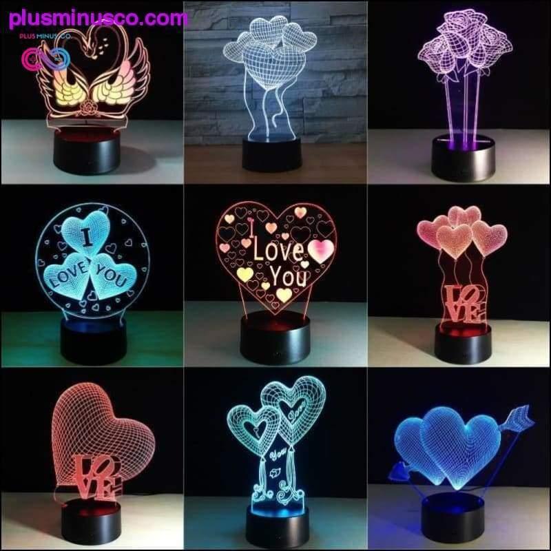Lámparas de mesa LED 3D para regalo del día de San Valentín con noche de 7 colores - plusminusco.com