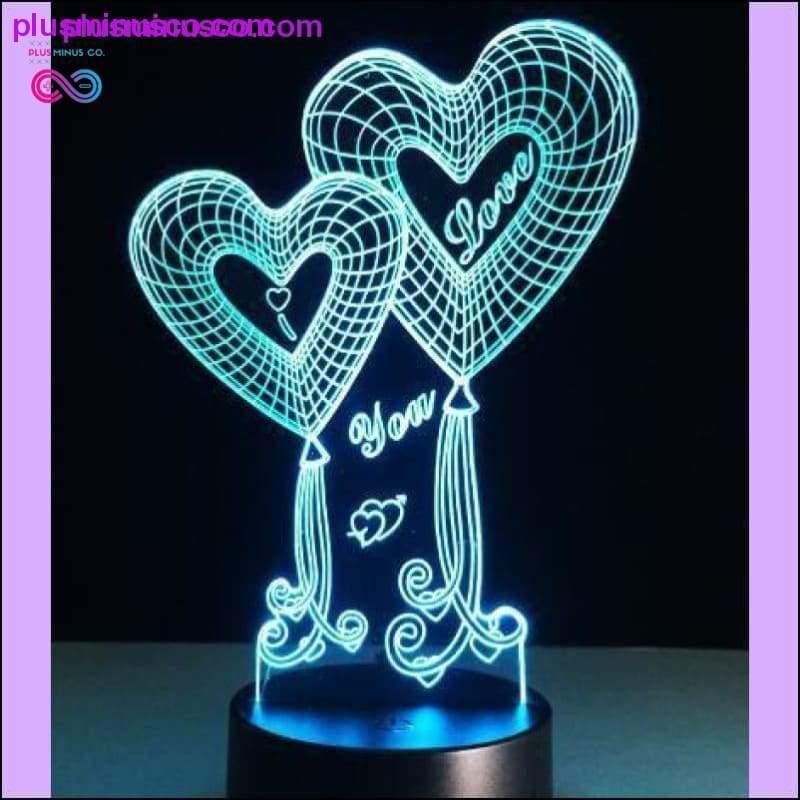 مصابيح طاولة LED ثلاثية الأبعاد هدية عيد الحب مع 3 ألوان ليلية - plusminusco.com