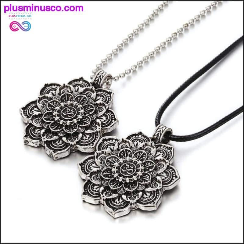 Vintage Alloy Mandala Lotus Flower Pendant Necklaces For - plusminusco.com