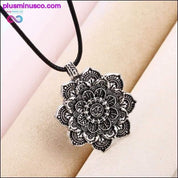 Vintage Alloy Mandala Lotus Flower Pendant Necklaces For - plusminusco.com