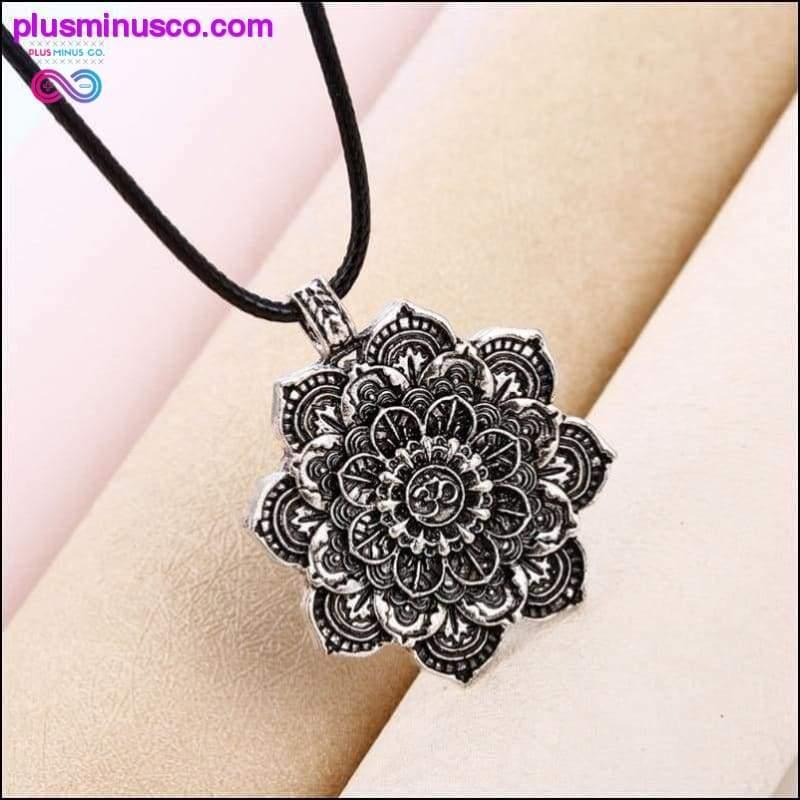 Vintage Alloy Mandala Lotus Flower Pendant Necklaces For - plusminusco.com