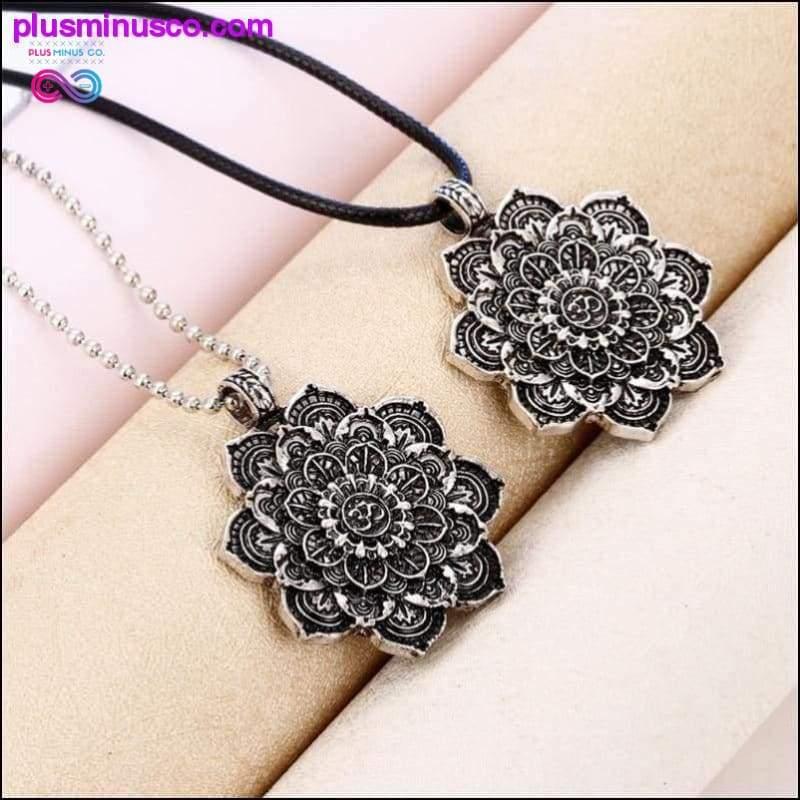 Vintage Alloy Mandala Lotus Flower Pendant Necklaces For - plusminusco.com
