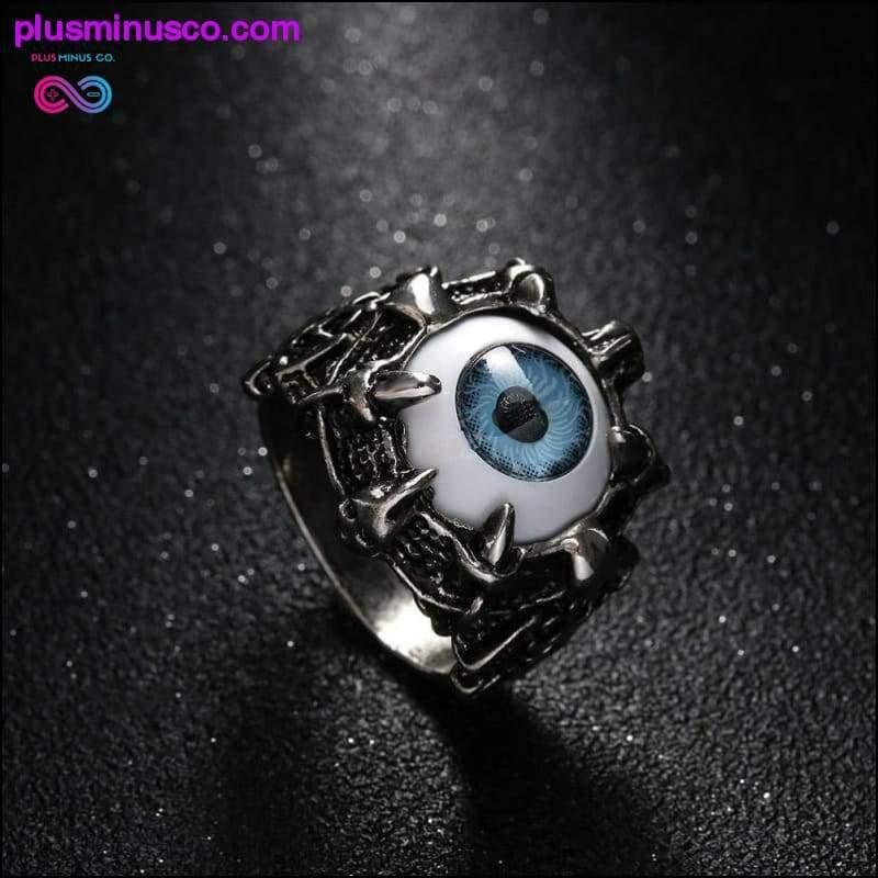 Anel de aço inoxidável vintage Dragon Claw Blue Evil Eye Skull - plusminusco.com