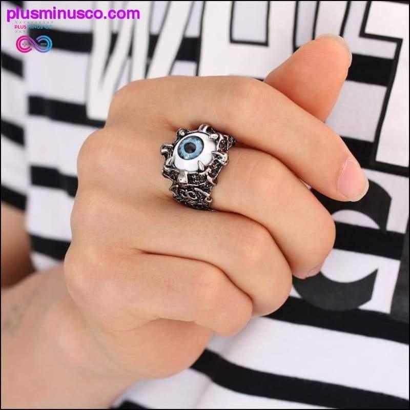 Винтажное кольцо из нержавеющей стали с синим когтем дракона и черепом от сглаза - plusminusco.com