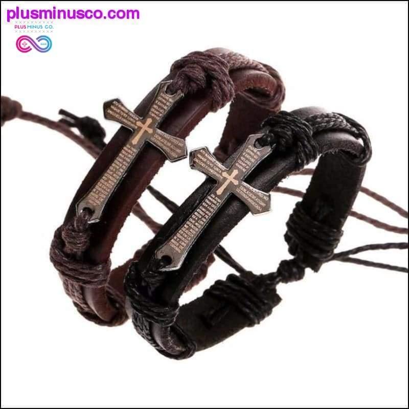 Vintage læderarmbånd & armringe Metal Cross Jesus Charm - plusminusco.com