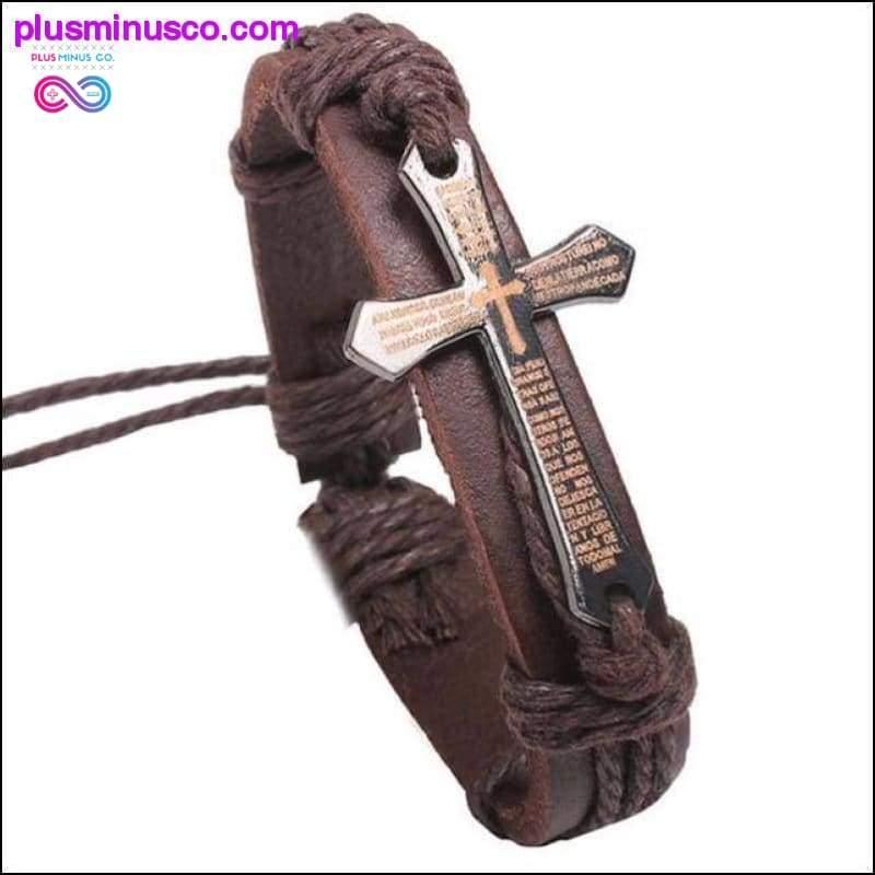 Vintage kožené náramky a náramky Metal Cross Jesus Charm - plusminusco.com