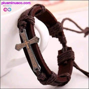 Bracelets en cuir vintage et bracelets en métal avec croix Jésus - plusminusco.com
