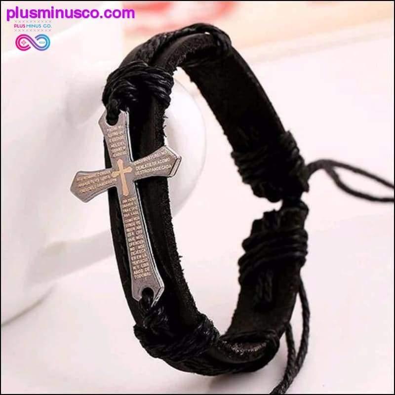 Vintage kožne narukvice i narukvice s metalnim Isusovim privjeskom s križem - plusminusco.com