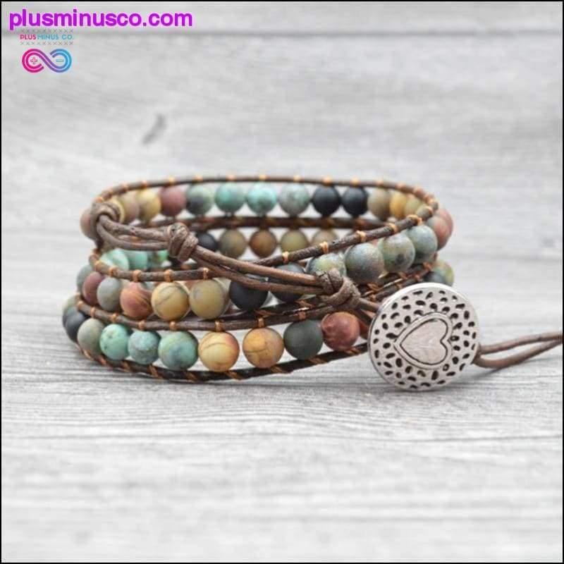 Vintage Leather Bracelets Matte Stone 3 Strands Wrap Woven - plusminusco.com