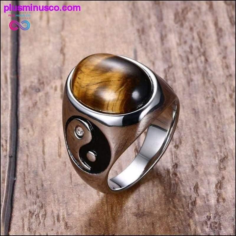 Vintage Men Boy Oval Tiger Eye Brown Stones with Yin Yang - plusminusco.com