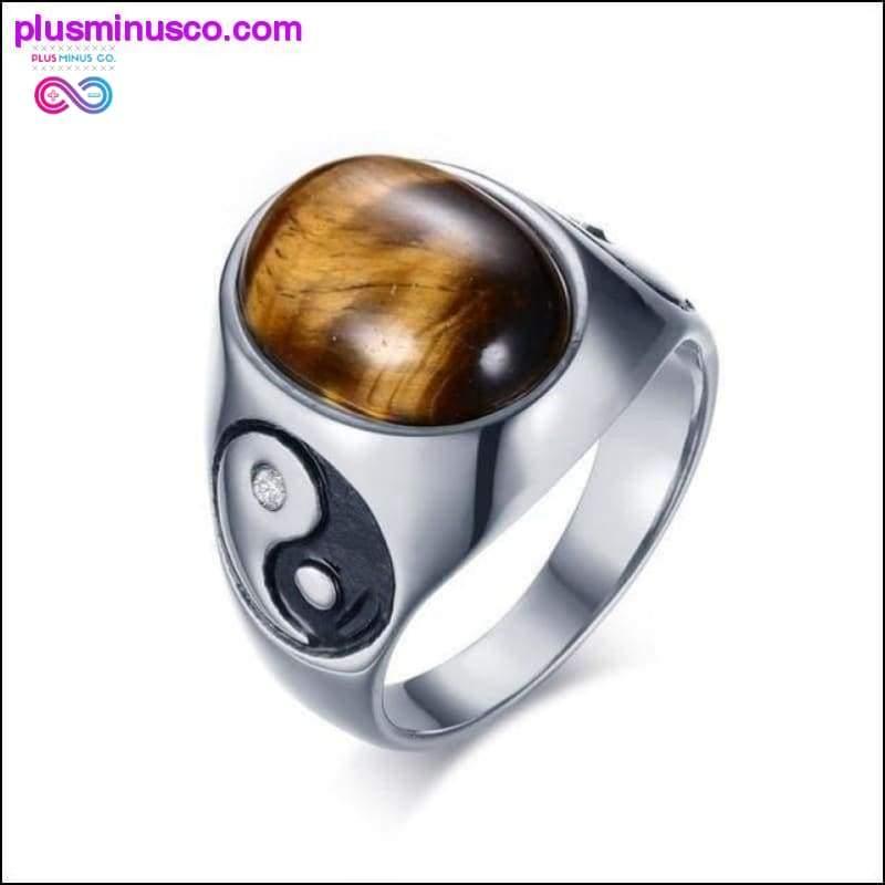 Vintage Men Boy Oval Tiger Eye Brown Stones with Yin Yang - plusminusco.com