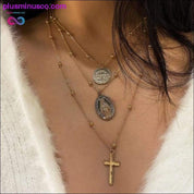 Vintage Halskette mit mehrschichtigem Kristallanhänger für Damen in Goldfarbe - plusminusco.com