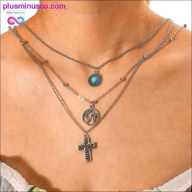 Vintage Halskette mit mehrschichtigem Kristallanhänger für Damen in Goldfarbe - plusminusco.com