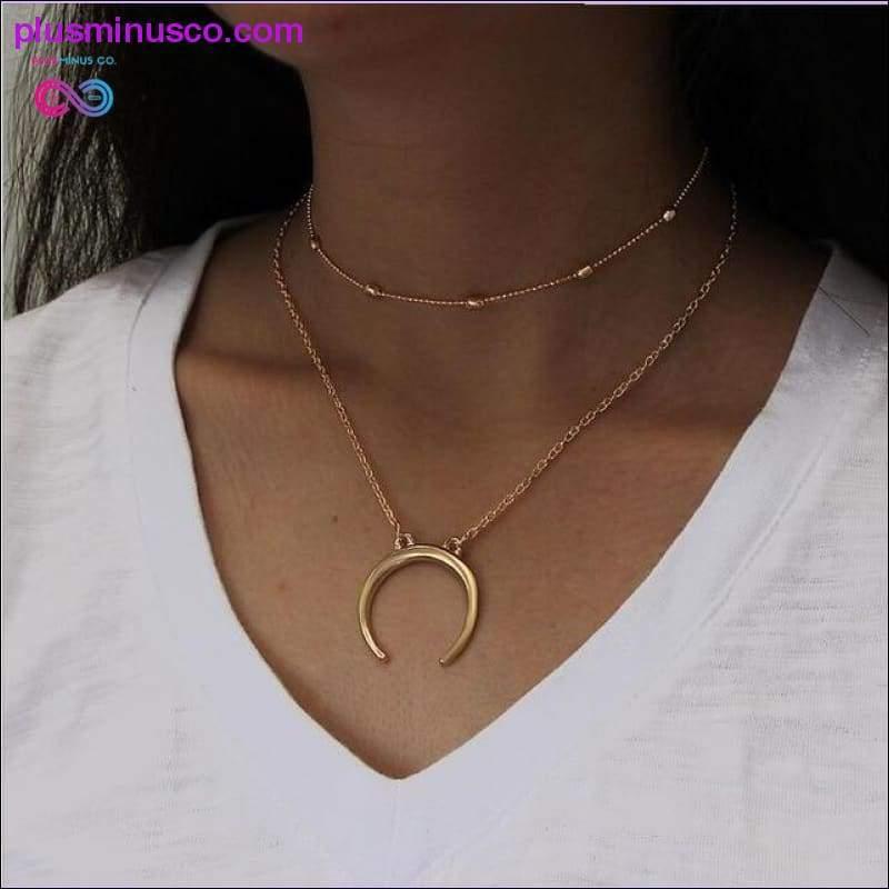 Vintage Halskette mit mehrschichtigem Kristallanhänger für Damen in Goldfarbe - plusminusco.com