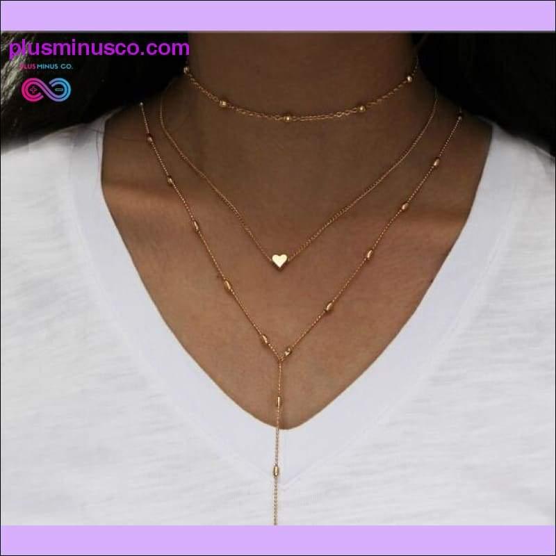 Vintage Halskette mit mehrschichtigem Kristallanhänger für Damen in Goldfarbe - plusminusco.com