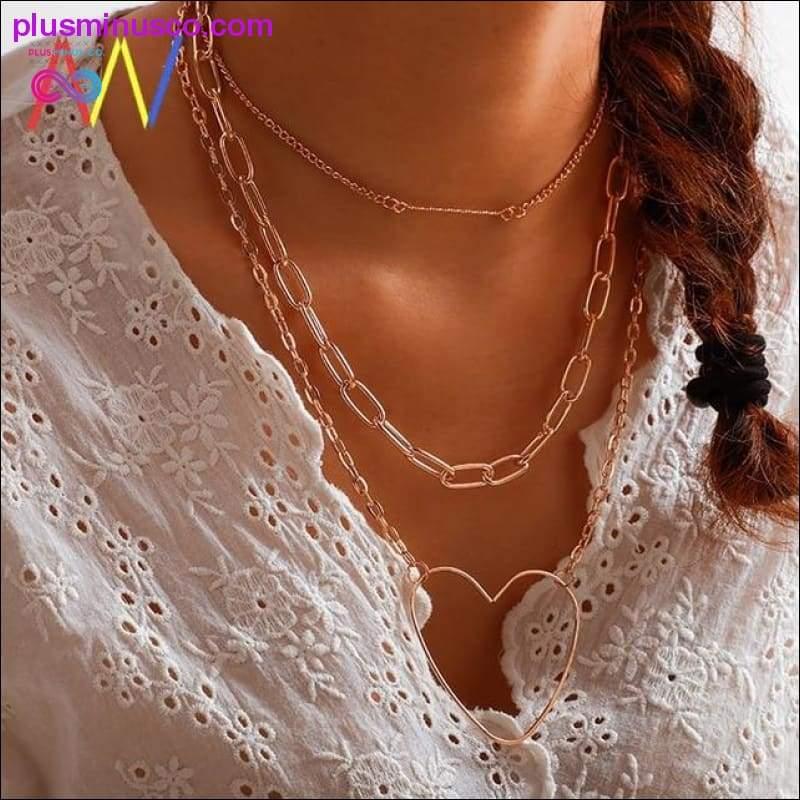 Vintage Halskette mit mehrschichtigem Kristallanhänger für Damen in Goldfarbe - plusminusco.com
