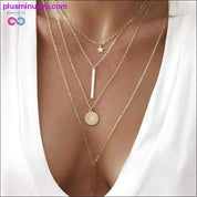Vintage Halskette mit mehrschichtigem Kristallanhänger für Damen in Goldfarbe - plusminusco.com