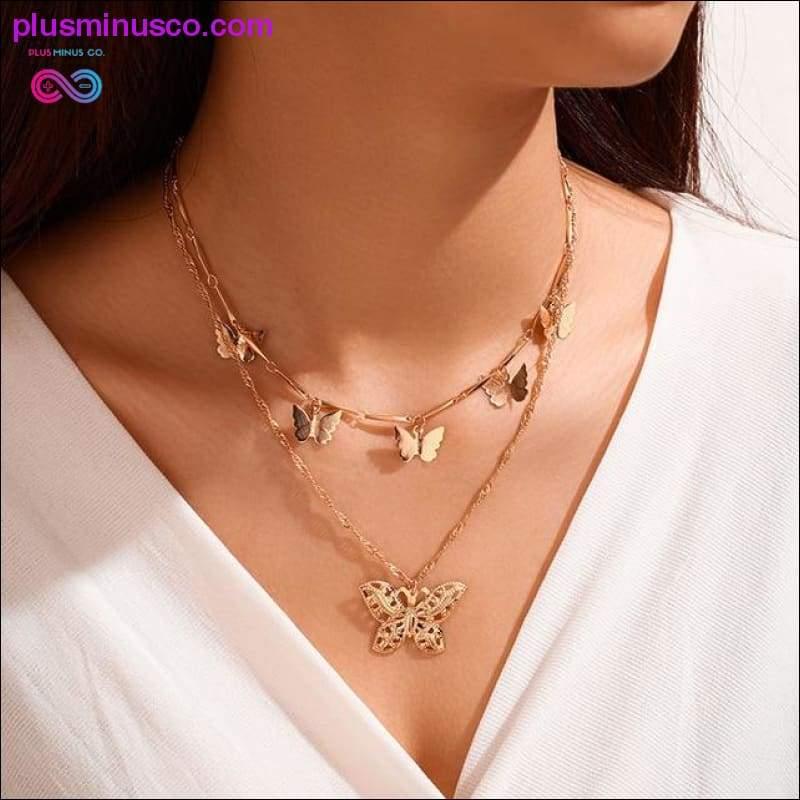 Vintage Halskette mit mehrschichtigem Kristallanhänger für Damen in Goldfarbe - plusminusco.com