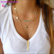Vintage Halskette mit mehrschichtigem Kristallanhänger für Damen in Goldfarbe - plusminusco.com