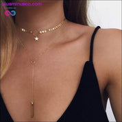 Vintage Halskette mit mehrschichtigem Kristallanhänger für Damen in Goldfarbe - plusminusco.com