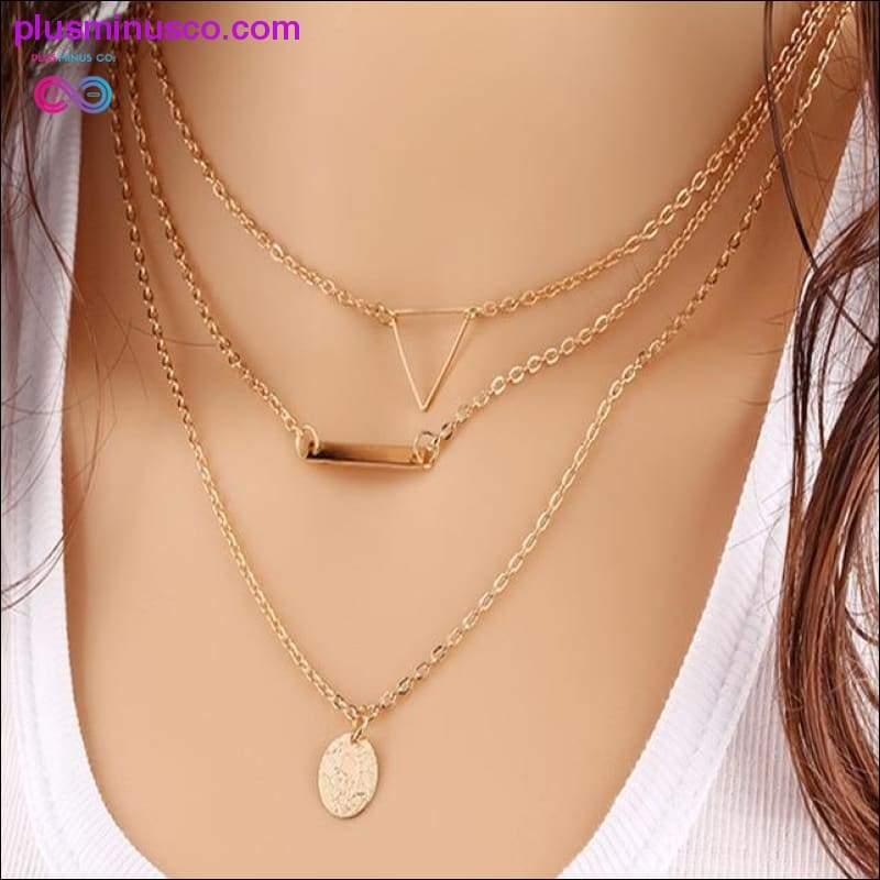 Винтажное многослойное ожерелье с подвеской из кристаллов для женщин золотого цвета - plusminusco.com