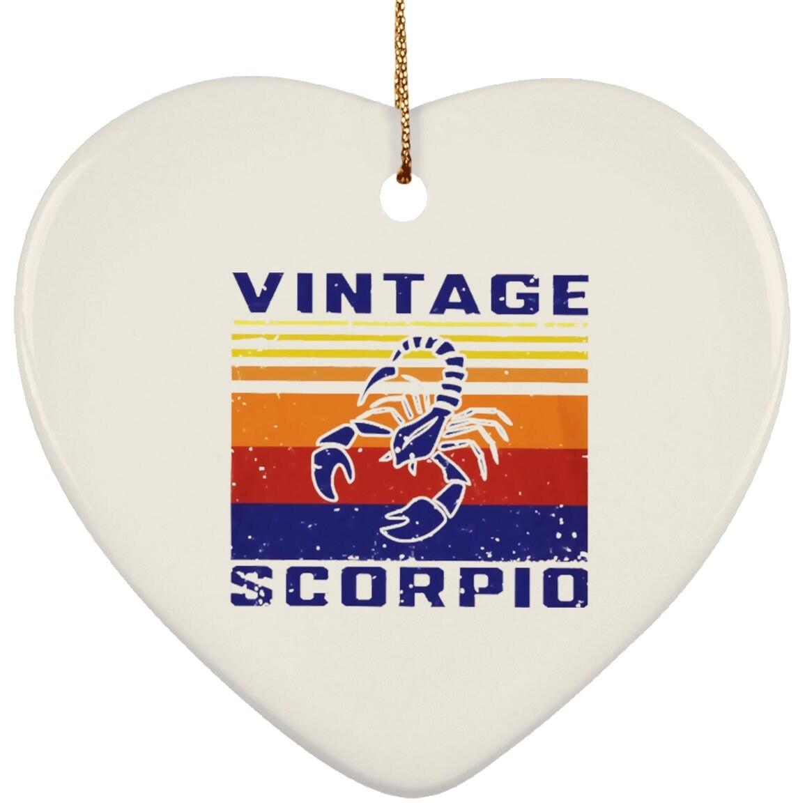 Vintage Scorpio Ceramic Heart Ornament, High Quality Scorpio Vintage Zodiac Astrology Horoscope Ornament - plusminusco.com