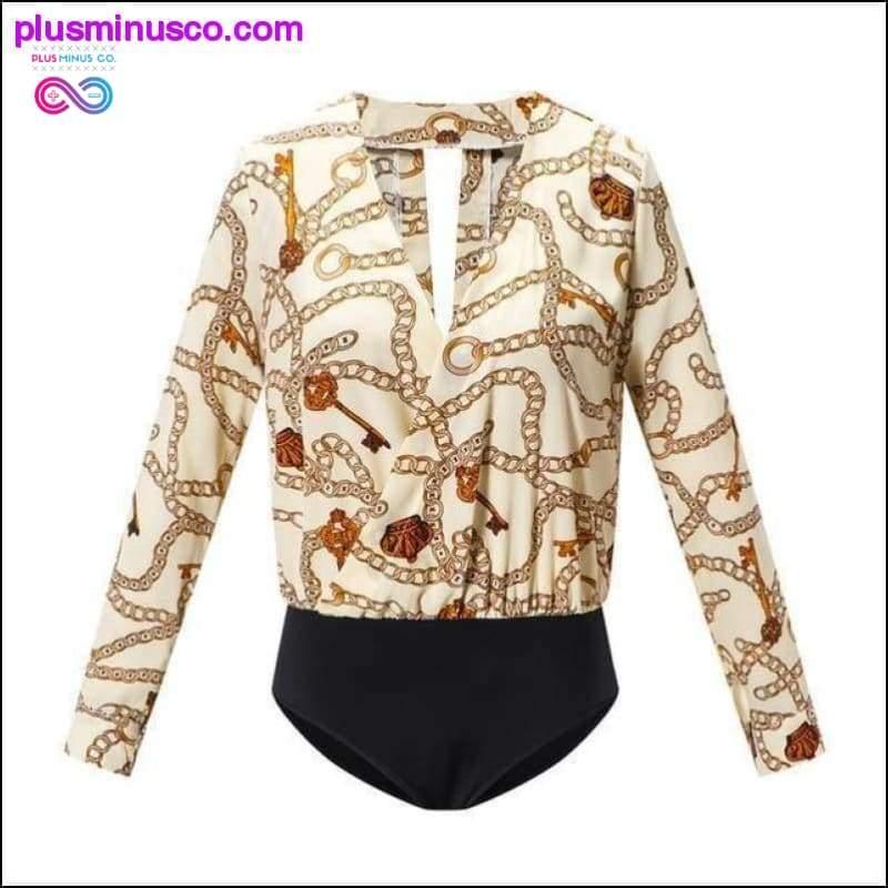 Vintage Silk Rompers Womens Jumpsuit Long Sleeve Chain Print - plusminusco.com