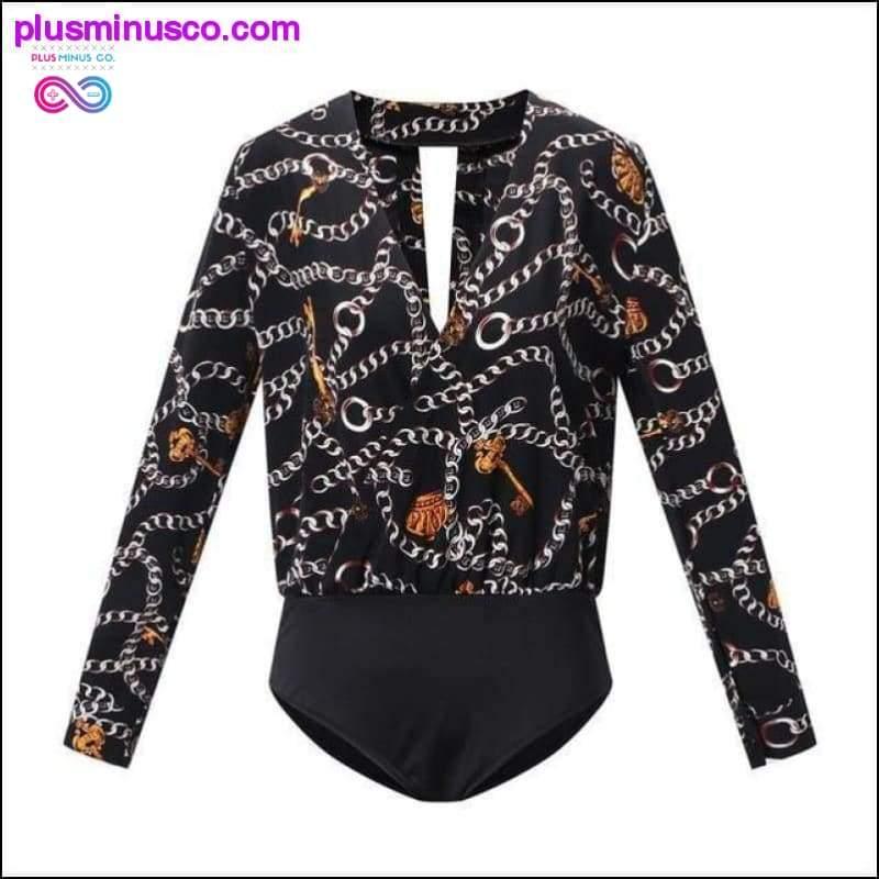 Vintage Silk Rompers Womens Jumpsuit Long Sleeve Chain Print - plusminusco.com