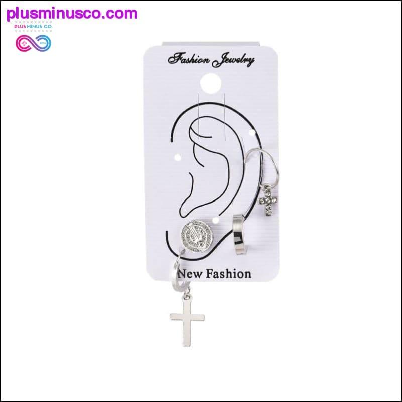 Boucles d'oreilles pendantes vintage en forme de croix de cristal de la Vierge Marie - plusminusco.com