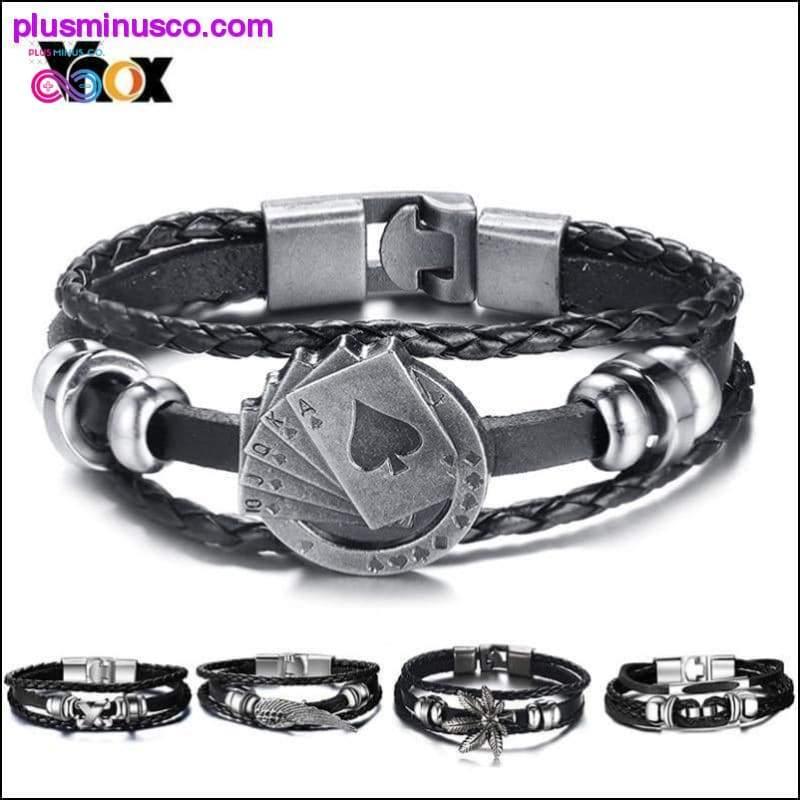 Vnox Lucky Vintage Men's Leather Bracelet Playing Cards Raja - plusminusco.com