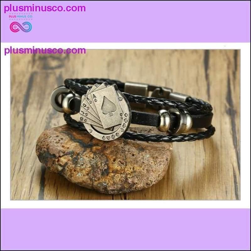 Vnox Lucky Vintage Men's Leather Bracelet Playing Cards Raja - plusminusco.com